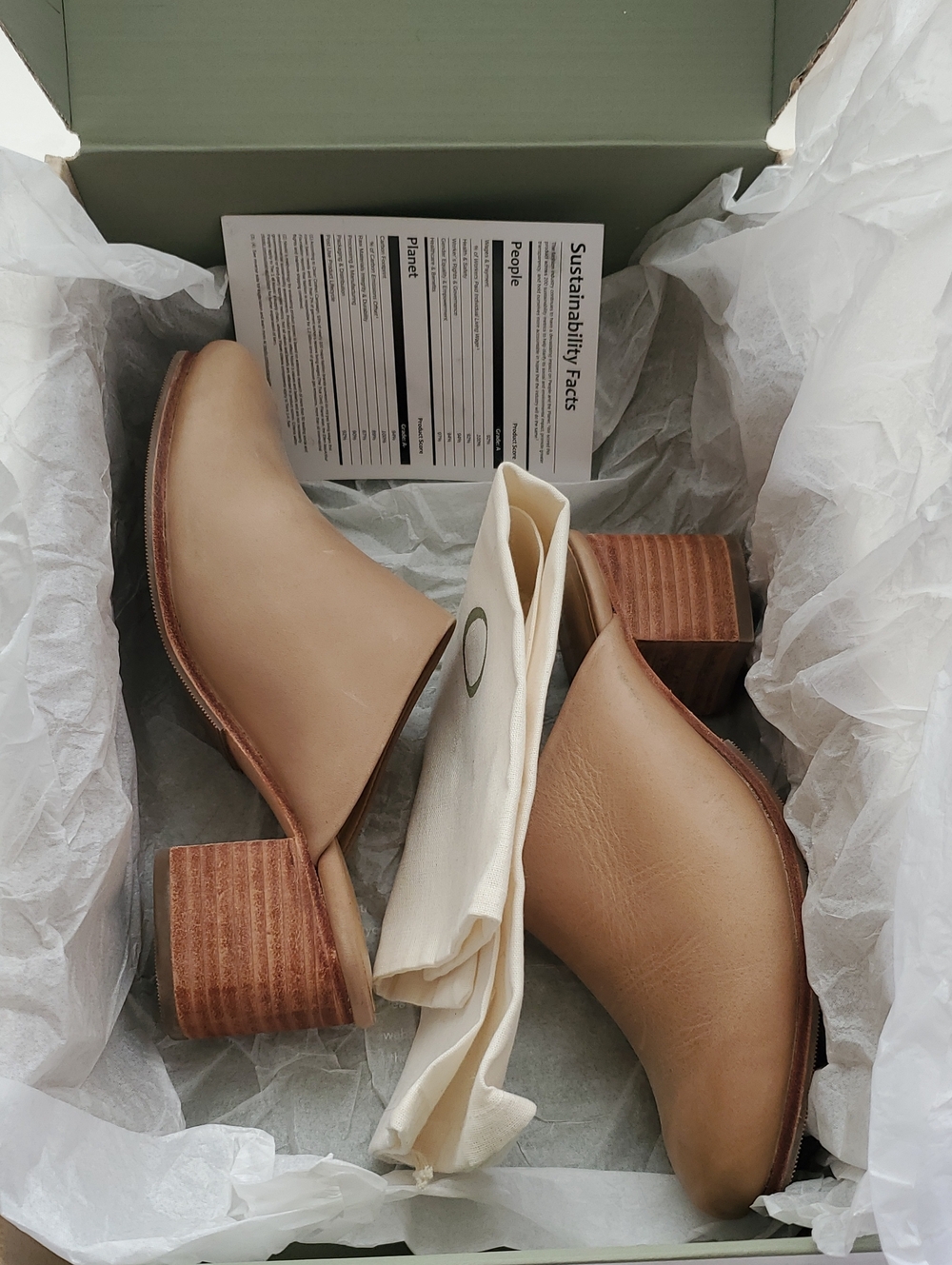 NIB Nisolo Leather All Day Heeled Mule, Almond, Size 7